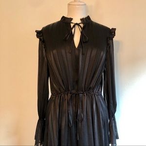 Other Stories Black Long Sleeve Ruffle Midi Dress